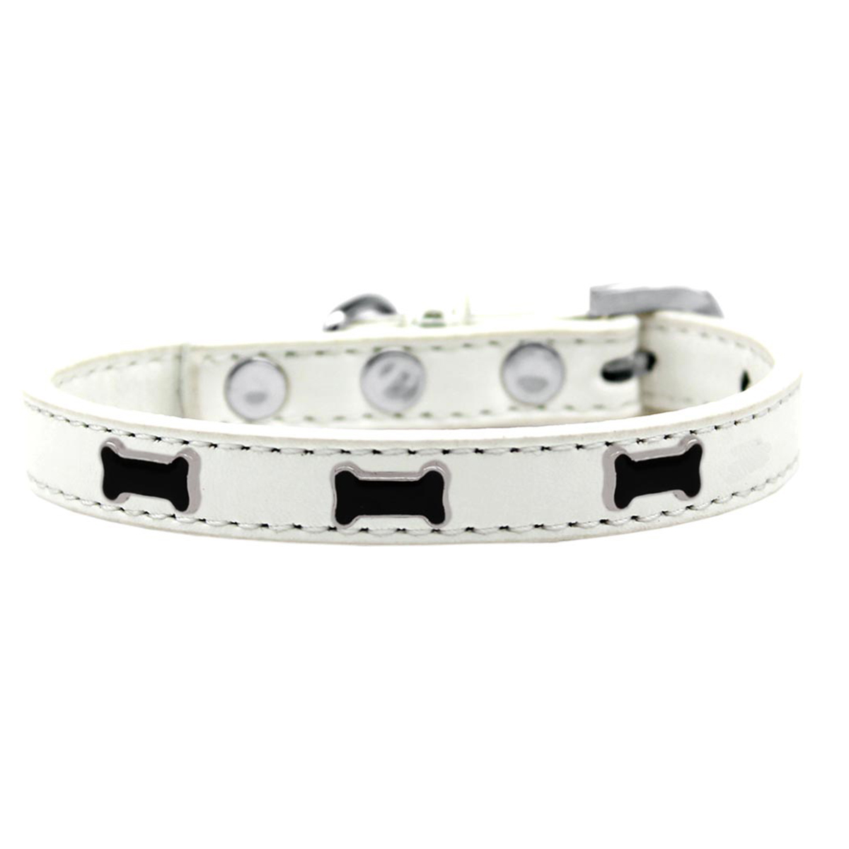 Black Bone Widget Dog Collar, White - Size 14