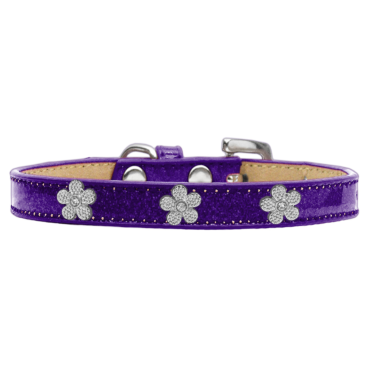 Silver Flower Widget Dog Collar, Purple Ice Cream - Size 10