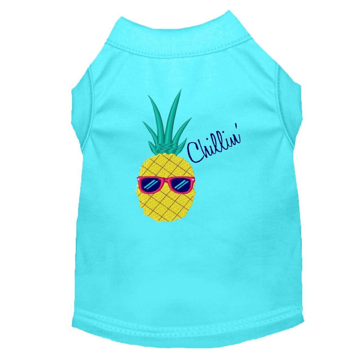 Pineapple Chillin Embroidered Dog Shirt, Aqua - Small