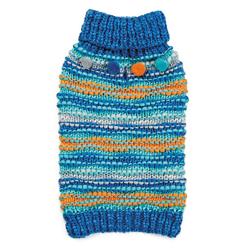 Y Ue6943 10 19 Elements Chunky Pompom Dog Sweater, Blue - Extra Small