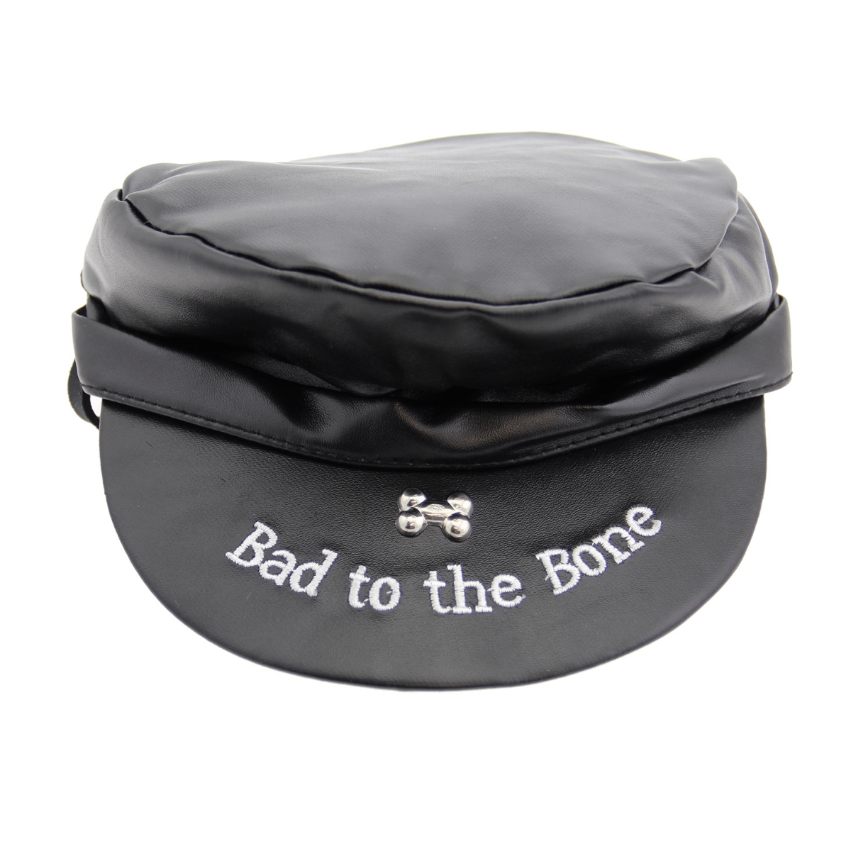 Htbimd01 Bad To The Bone Biker Dog Hat, Black With Black Trim - Medium