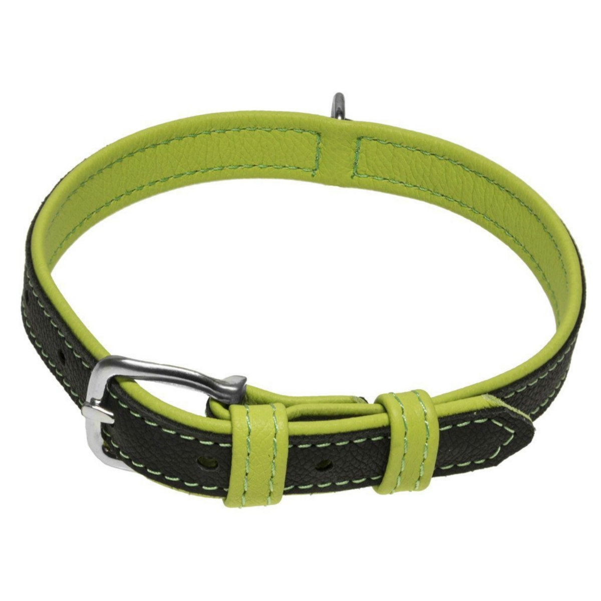 Soft Leather Dual Color Dog Collar, Lime Green - Medium