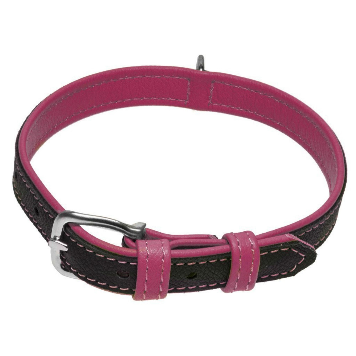 Dog Line L1012-pink-md Soft Leather Dual Color Dog Collar, Hot Pink - Medium