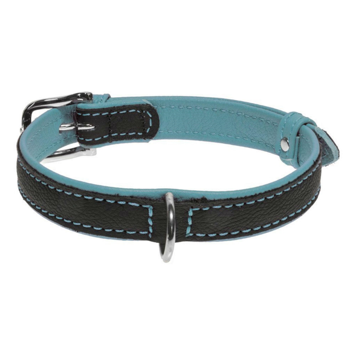 Dog Line L1012-teal-md Soft Leather Dual Color Dog Collar, Teal - Medium