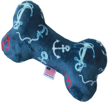6 In. Plush Bone Dog Toy - Blue Anchors