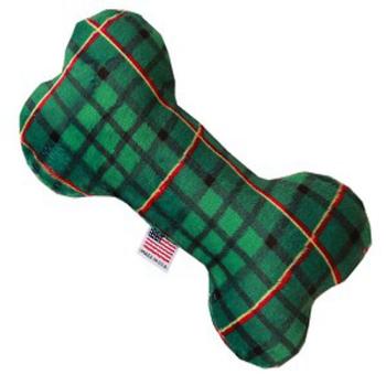 40-36 Gpl 6 In. Plush Bone Dog Toy, Green Plaid