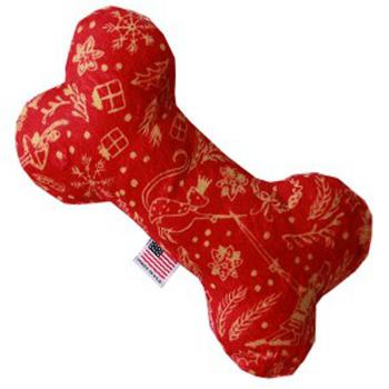 6 In. Plush Bone Dog Toy - Red Holiday Whimsy