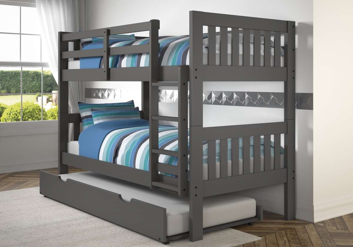 Pd-1010-3dg-tt-503 Twin Over Mission Bunk Bed With Twin Trundle, Dark Grey