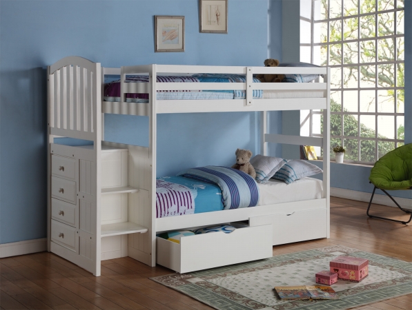 Pd-840w-tt-505 Twin Size Arch Mission Stairway Bunkbed & Slat-kits Mattress Ready With Underbed Drawers - White
