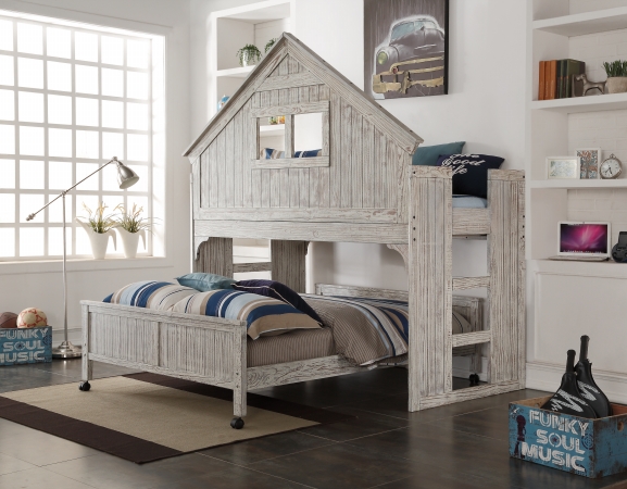 Pd-007d-008fd Club House Low Loft With Full Size Caster Bed In Brushed Driftwood