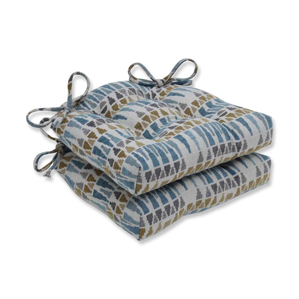 Indoor Reversible Chair Pad, Sky Blue, Gold & Gray - Set Of 2