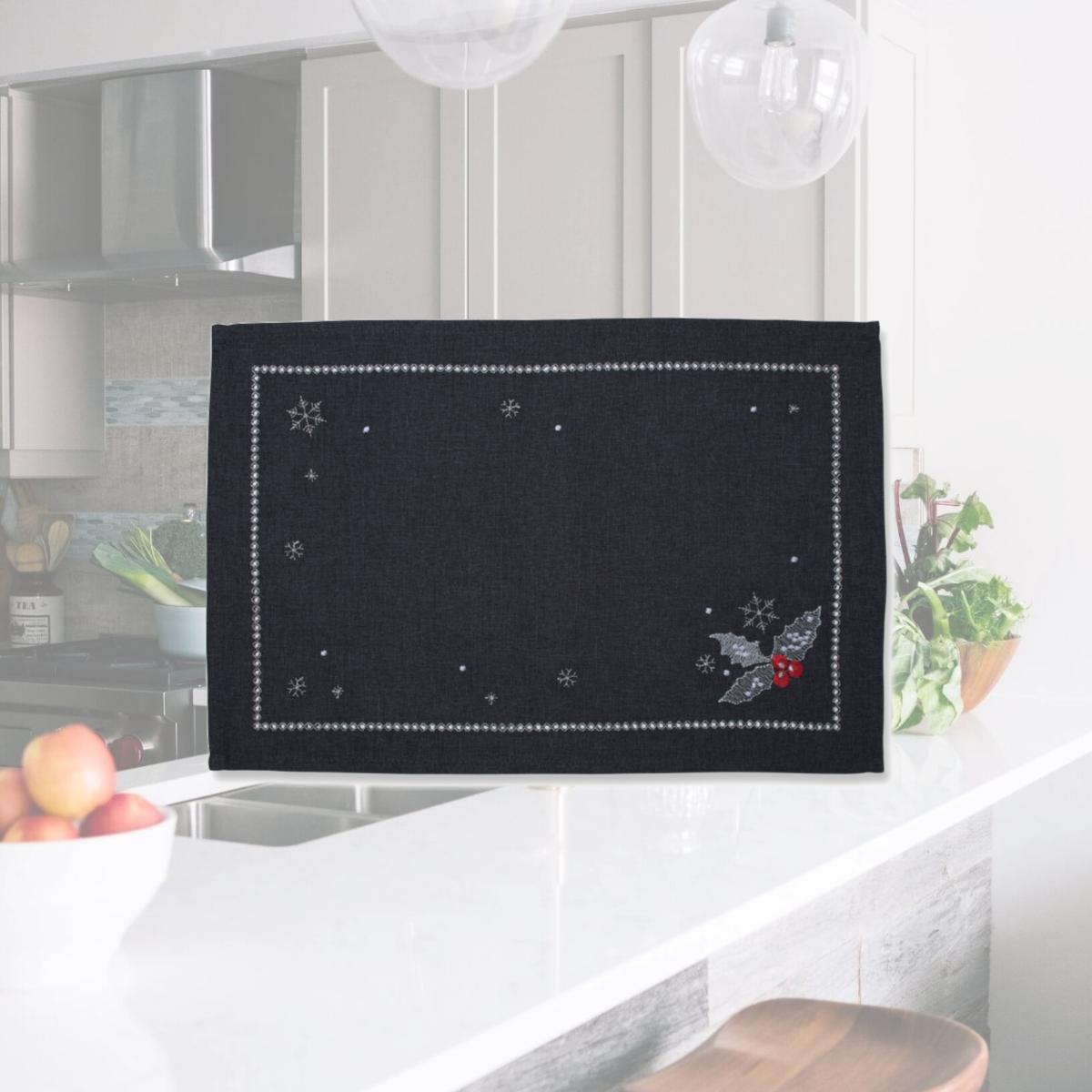 Picture of Pillow Perfect 629827 Christmas Holly Placemat, Gray - Set of 2