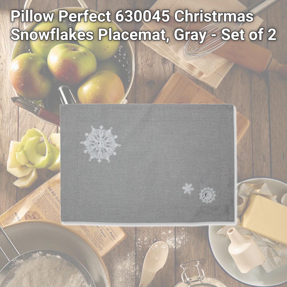 Picture of Pillow Perfect 630045 Christrmas Snowflakes Placemat, Gray - Set of 2