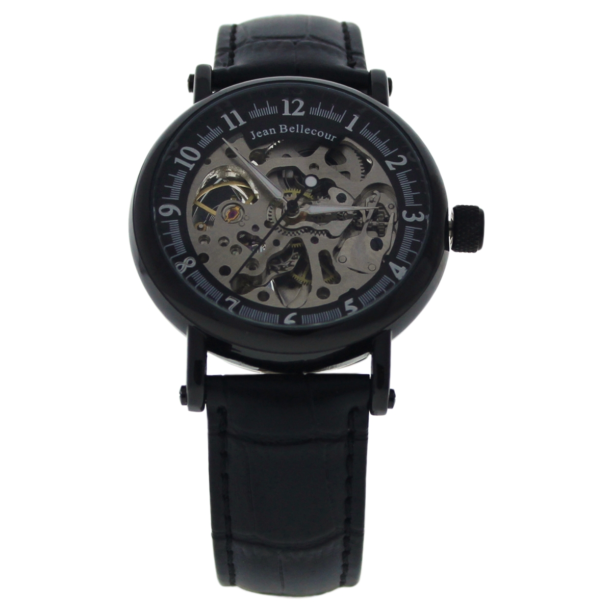 M-wat-1353 Black Leather Strap Watch For Men - Redh4