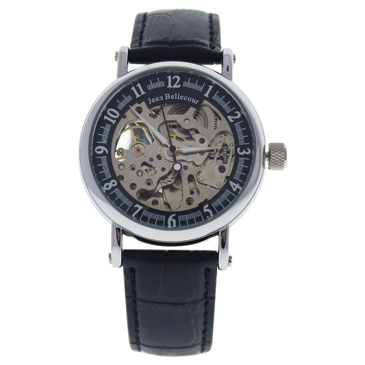 M-wat-1351 Silver & Black Leather Strap Watch For Men - Redh2