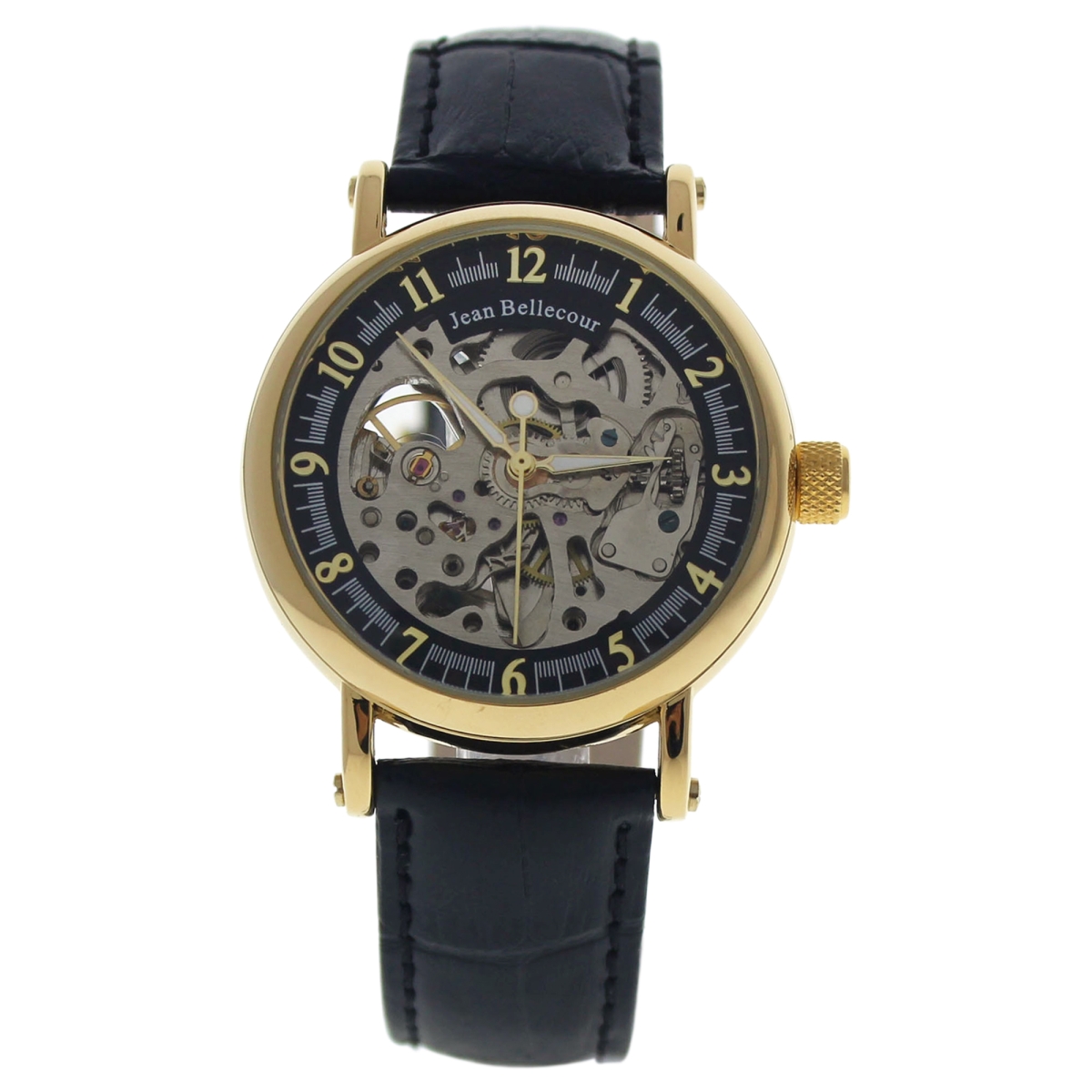 M-wat-1345 Gold & Black Leather Strap Watch For Men - Reds27