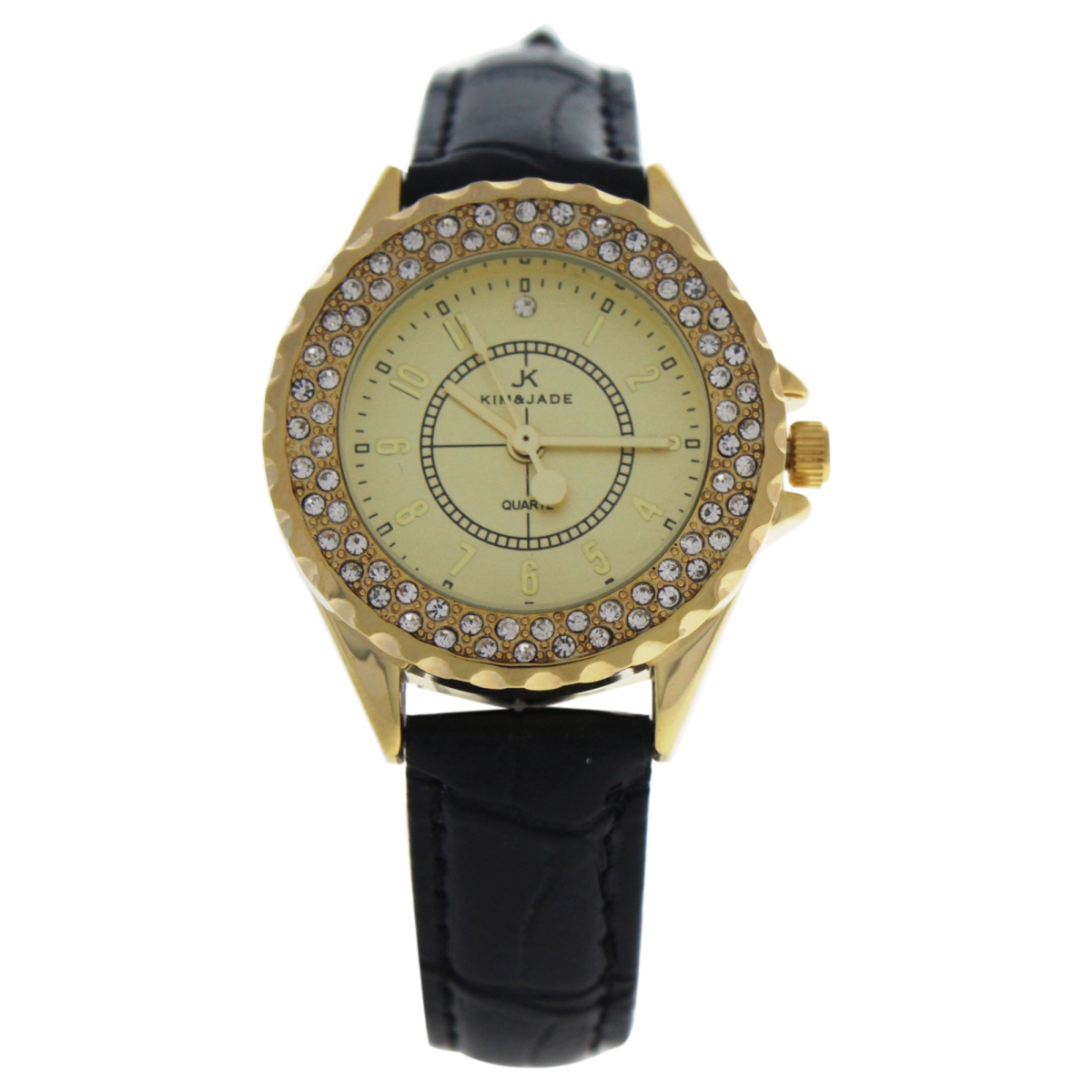 W-wat-1498 Gold & Black Leather Strap Watch For Women - 2033l-gblg