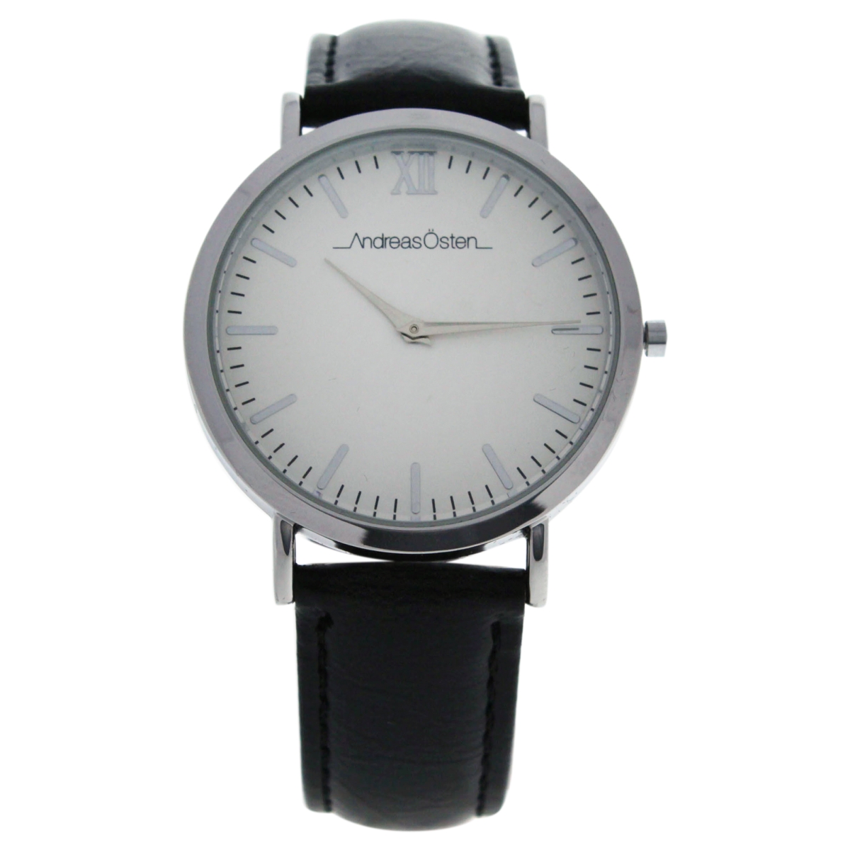 U-wat-1046 Silver & Black Leather Strap Watch For Unisex, Ao-01