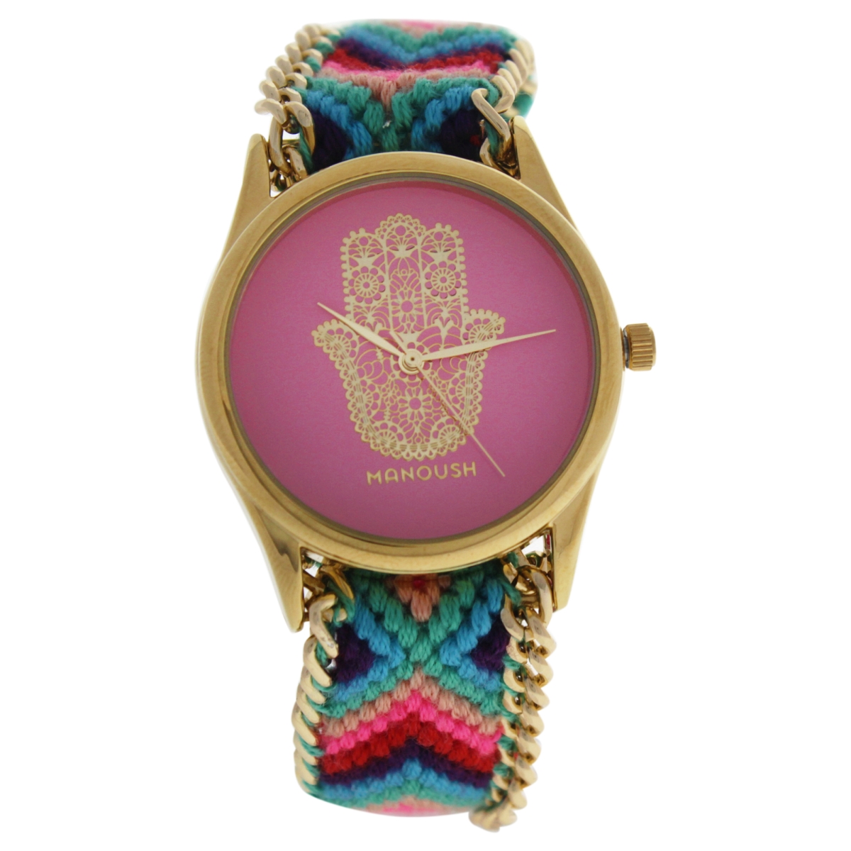 W-wat-1533 Mshhiph Hindi Hand - Nylon Strap Watch For Women, Gold&pink
