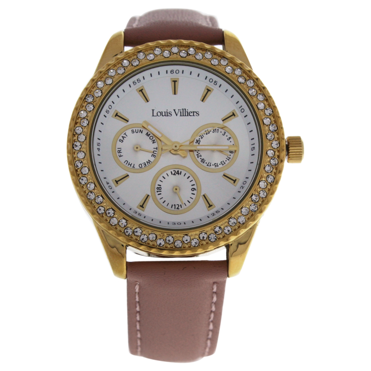 W-wat-1494 Lv2078 Leather Strap Watch For Women, Gold&cream