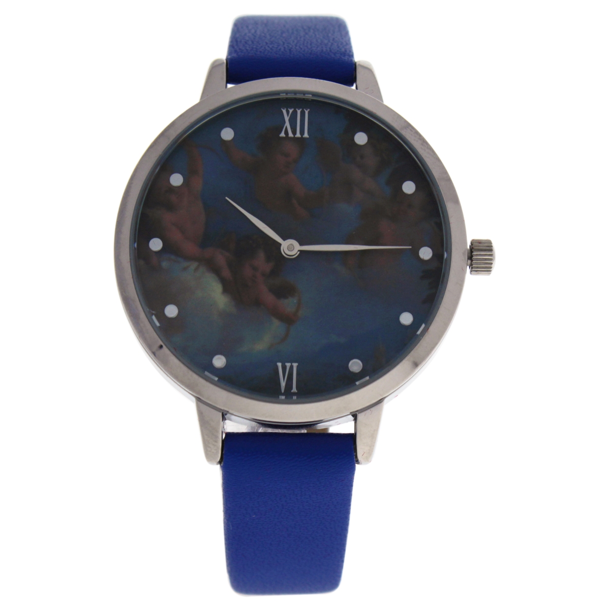 W-wat-1517 La Romance - Silver & Blue Leather Strap Watch For Women - Crr007