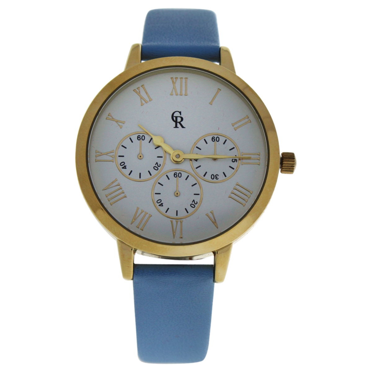 W-wat-1512 La Basic - Gold & Light Blue Leather Strap Watch For Women - Crb011