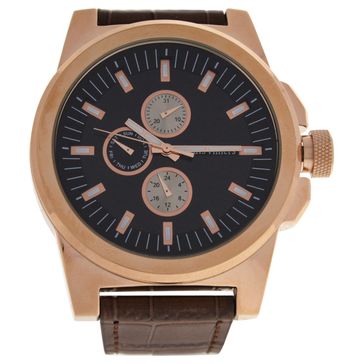 M-wat-1327 Lvag3733-16 Leather Strap Watch For Men, Rose Gold&brown