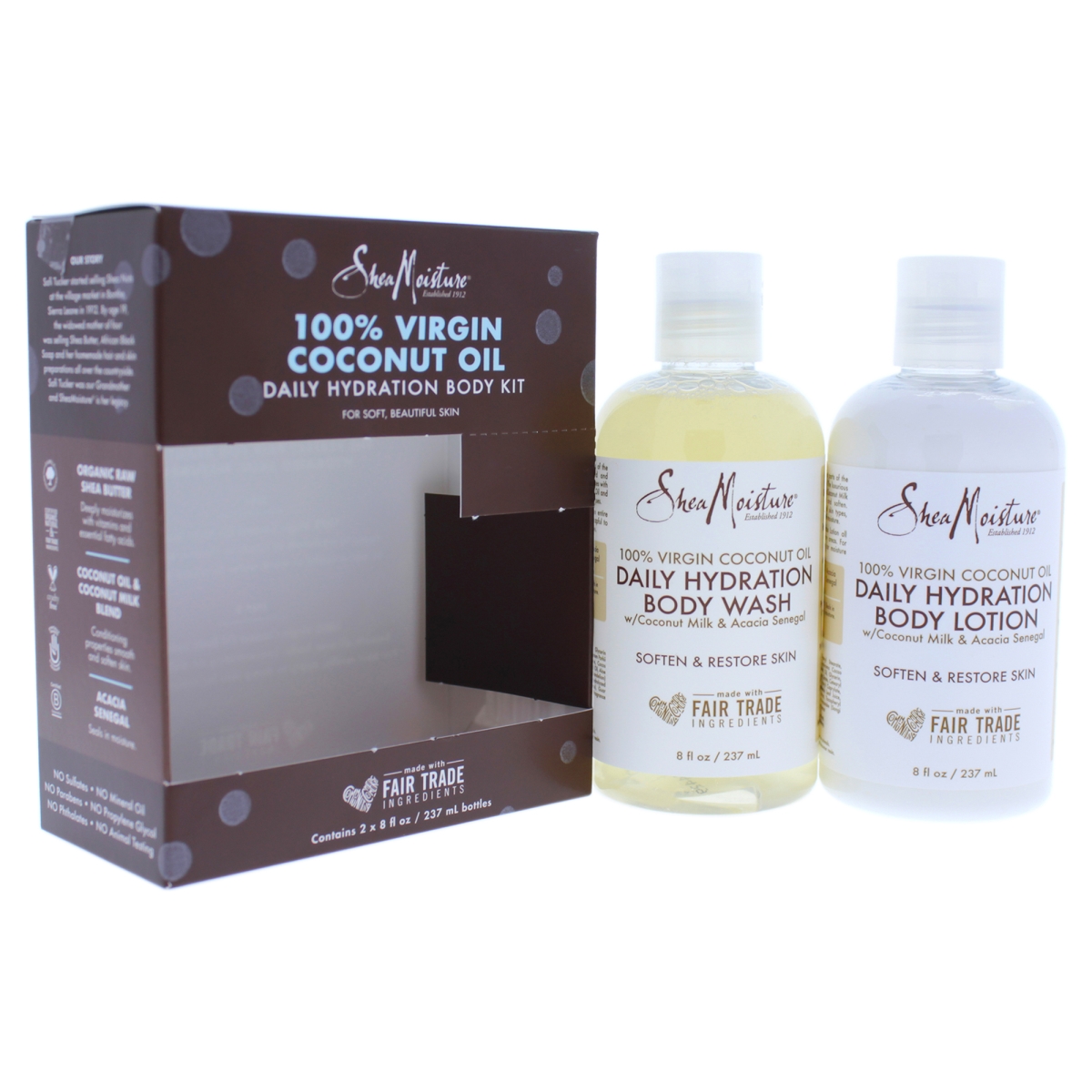 I0084707 100 Percent Virgin Coconut Oil Daily Hydration 8 Oz Body Kit For Unisex - 2 Piece