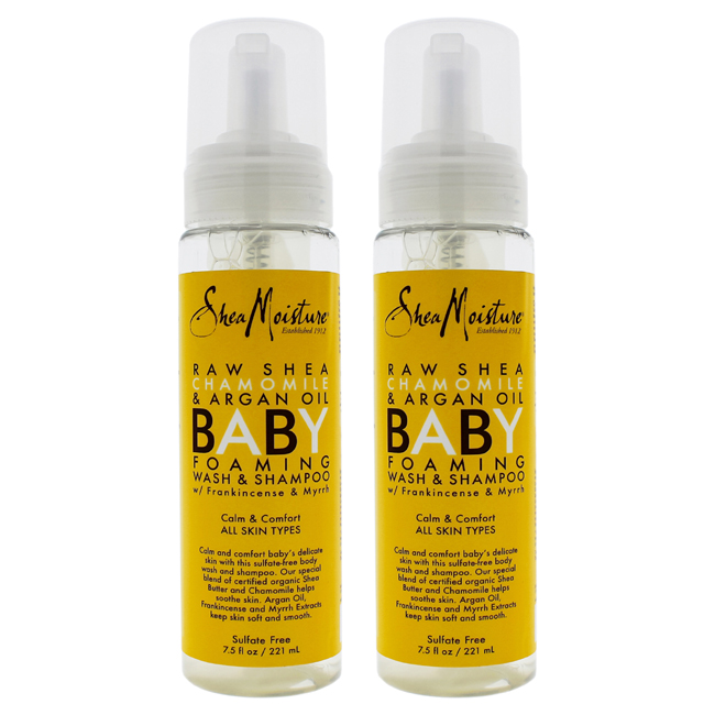 K0000147 7.5 Oz Raw Shea Chamomile & Argan Oil Baby Foaming Body Wash & Shampoo By For Kids - Pack Of 2