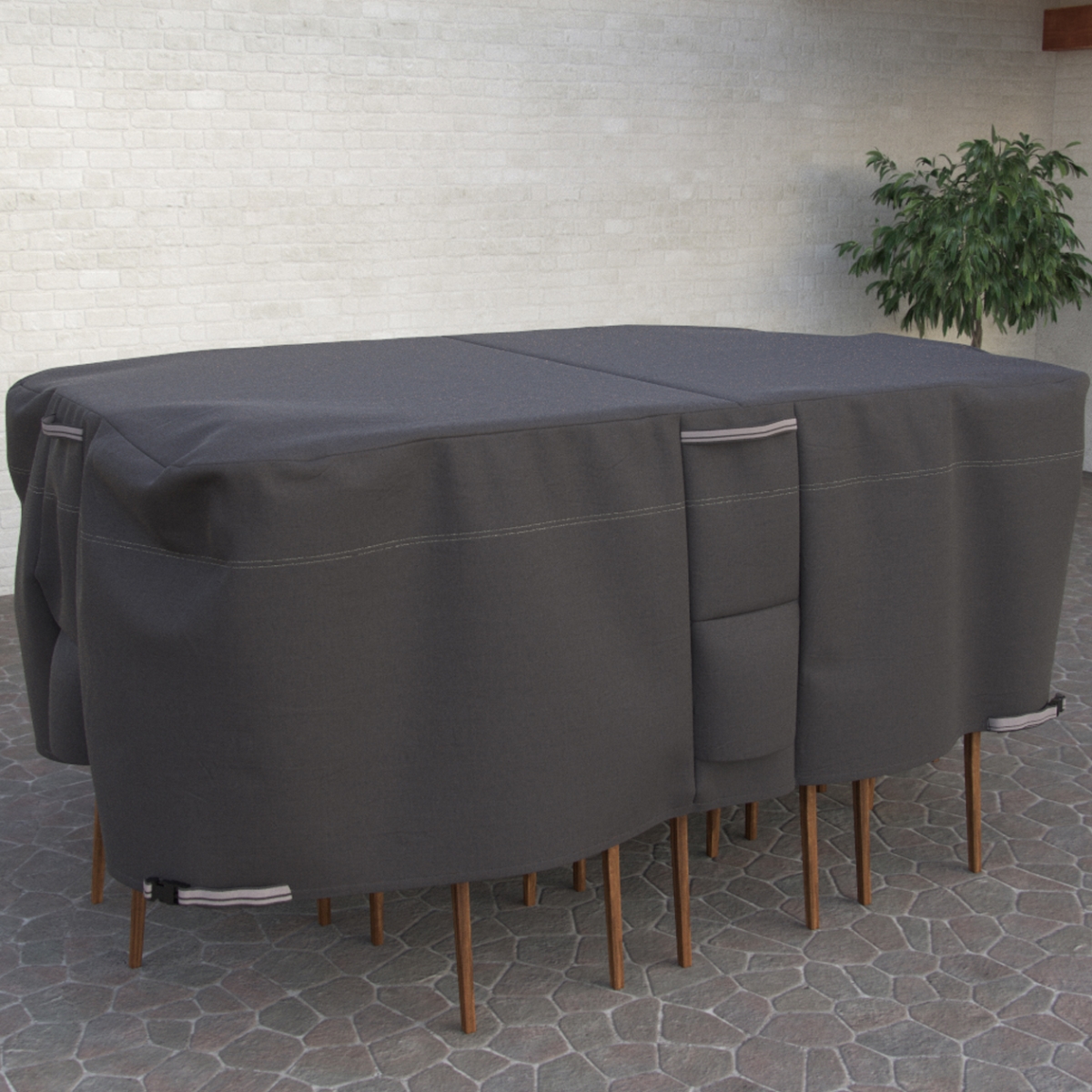Lrfp5519 Taupe Oval Or Rectangle Durable & Water Resistant Fabric Premium Outdoor Patio Table & Chair Cover, Large