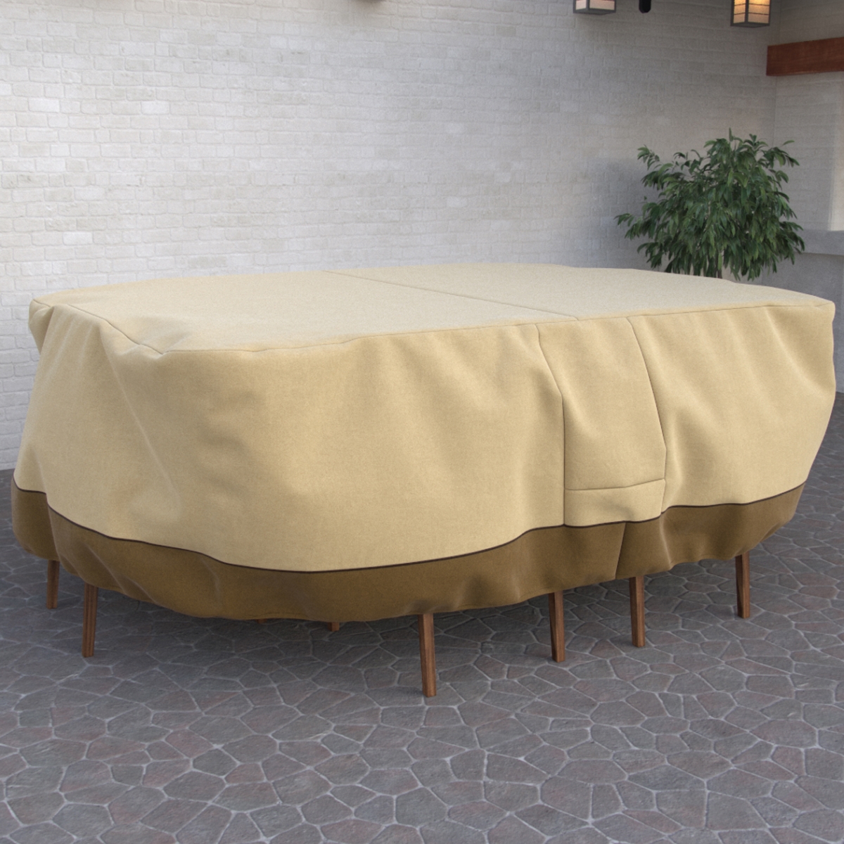 Fade Proof Heavy Duty Oval Or Rectangular Durable & Water Resistant Outdoor Patio Table & Chair Set Cover, Pebble, Large - Up To 108 In.