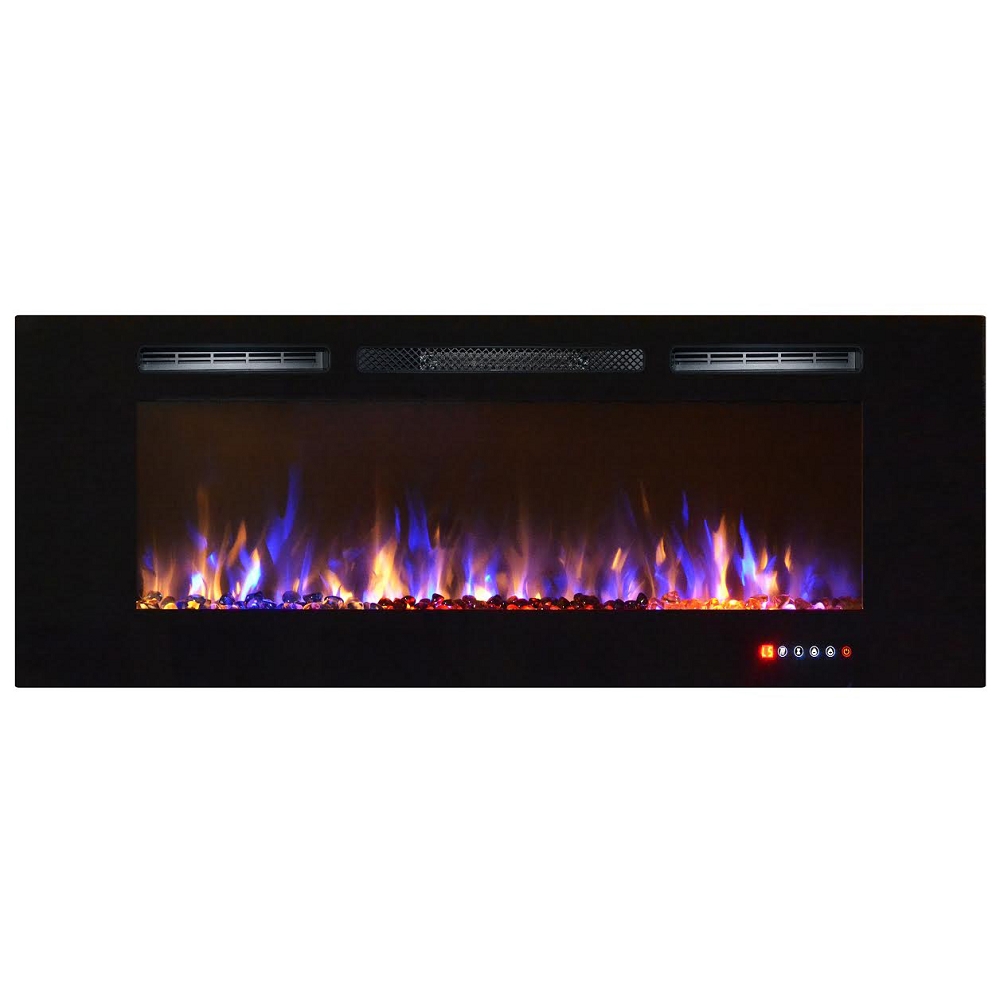 Lw2060mc-gl 60 In. Bombay Crystal Recessed Touch Screen Wall Mounted Electric Fireplace, Multi Color