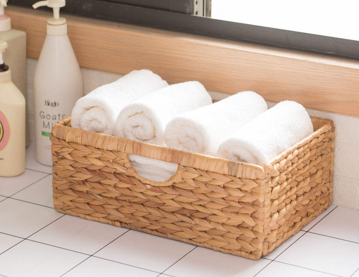 Picture of Vintiquewise QI003545.S Small Hyacinth Basket - Rustic Handwoven Multipurpose Foldable Storage Organizer Decorative Laundry Totes and Woven Storage Bin for Bedroom, Living Room, Bathroom, Pantry and Closet