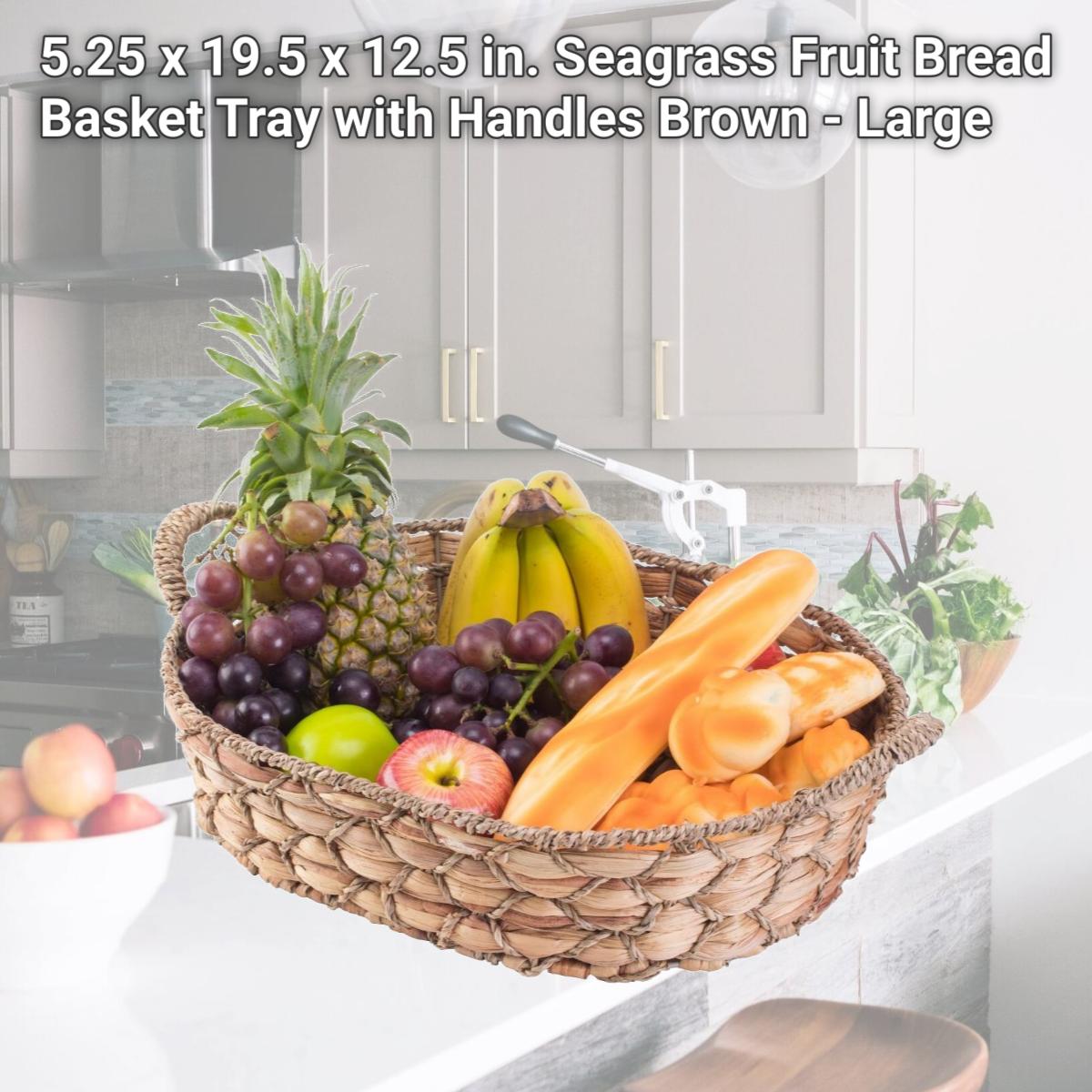 Picture of Vintiquewise QI003546.L 5.25 x 19.5 x 12.5 in. Seagrass Fruit Bread Basket Tray with Handles, Brown - Large