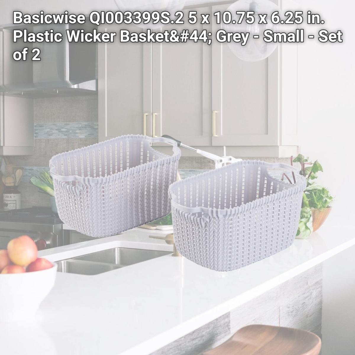 Picture of Basicwise QI003399S.2 5 x 10.75 x 6.25 in. Plastic Wicker Basket, Grey - Small - Set of 2