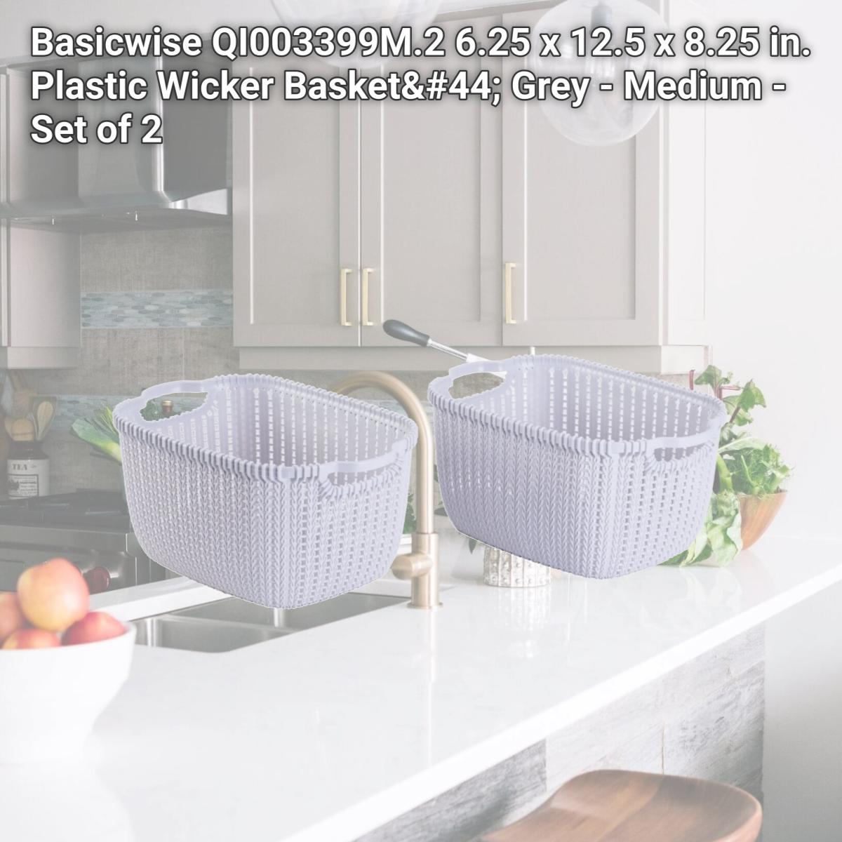 Picture of Basicwise QI003399M.2 6.25 x 12.5 x 8.25 in. Plastic Wicker Basket, Grey - Medium - Set of 2
