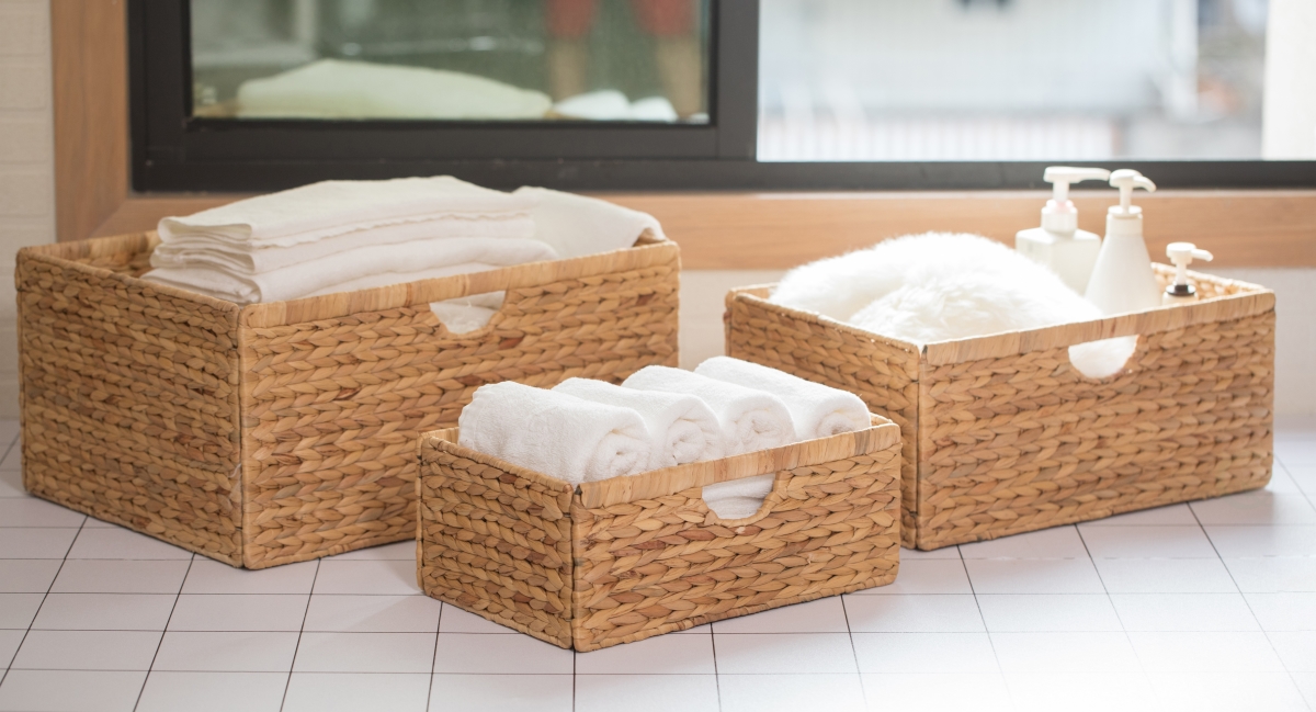 Picture of Vintiquewise QI003545.3 Set of 3 Hyacinth Basket - Rustic Handwoven Multipurpose Foldable Storage Organizer Decorative Laundry Totes and Woven Storage Bin for Bedroom, Living Room, Bathroom, Pantry and Closet