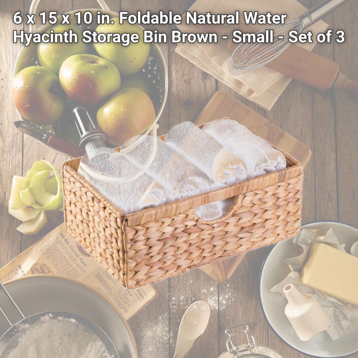 Picture of Vintiquewise QI003545.S.3 Set of 3 Small Hyacinth Basket Rustic Handwoven Multipurpose Foldable Storage Organizer Decorative Laundry Totes and Woven Storage Bin for Bedroom Living Room Bathroom Pantry and Closet