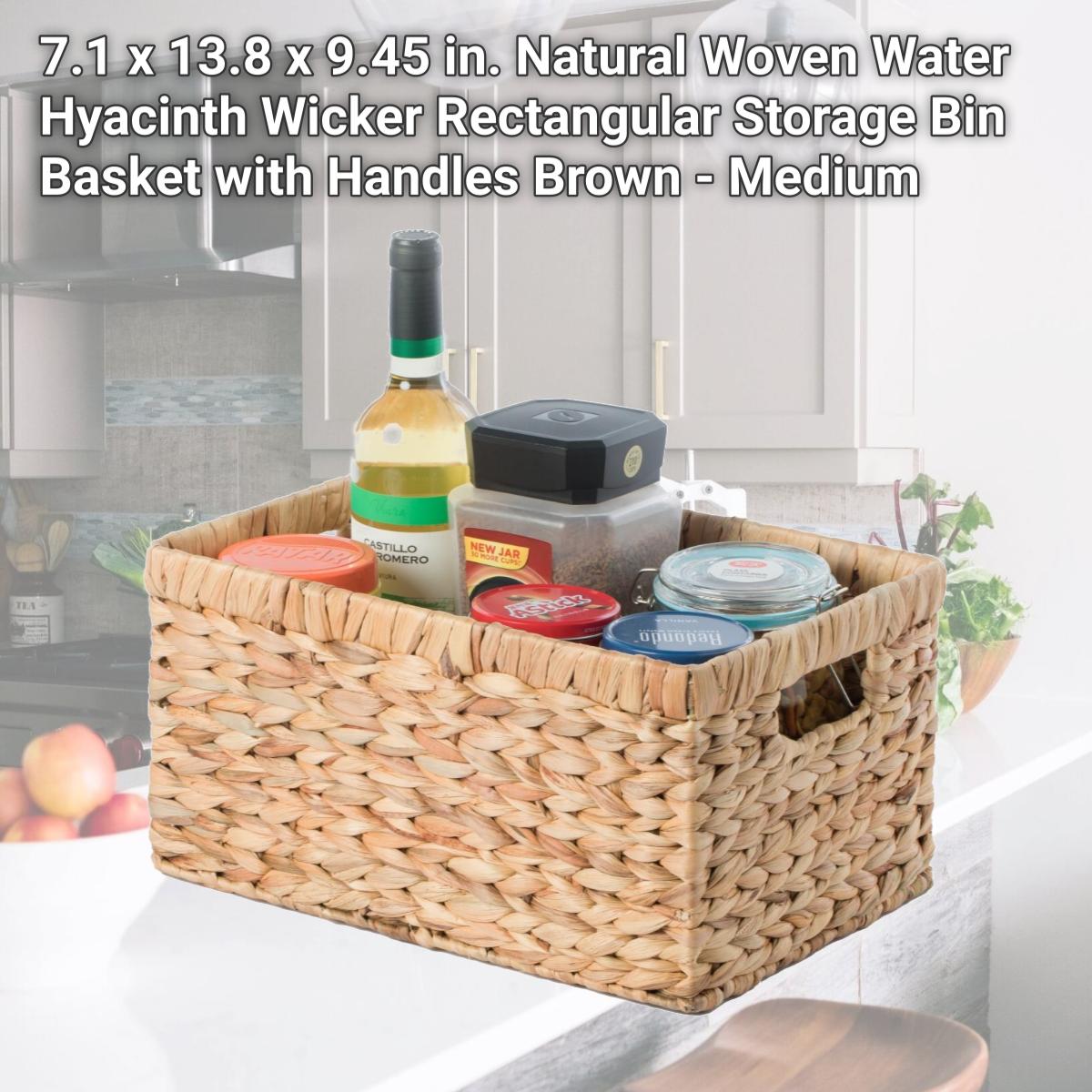 Picture of Vintiquewise QI003544.M 7.1 x 13.8 x 9.45 in. Natural Woven Water Hyacinth Wicker Rectangular Storage Bin Basket with Handles, Brown - Medium