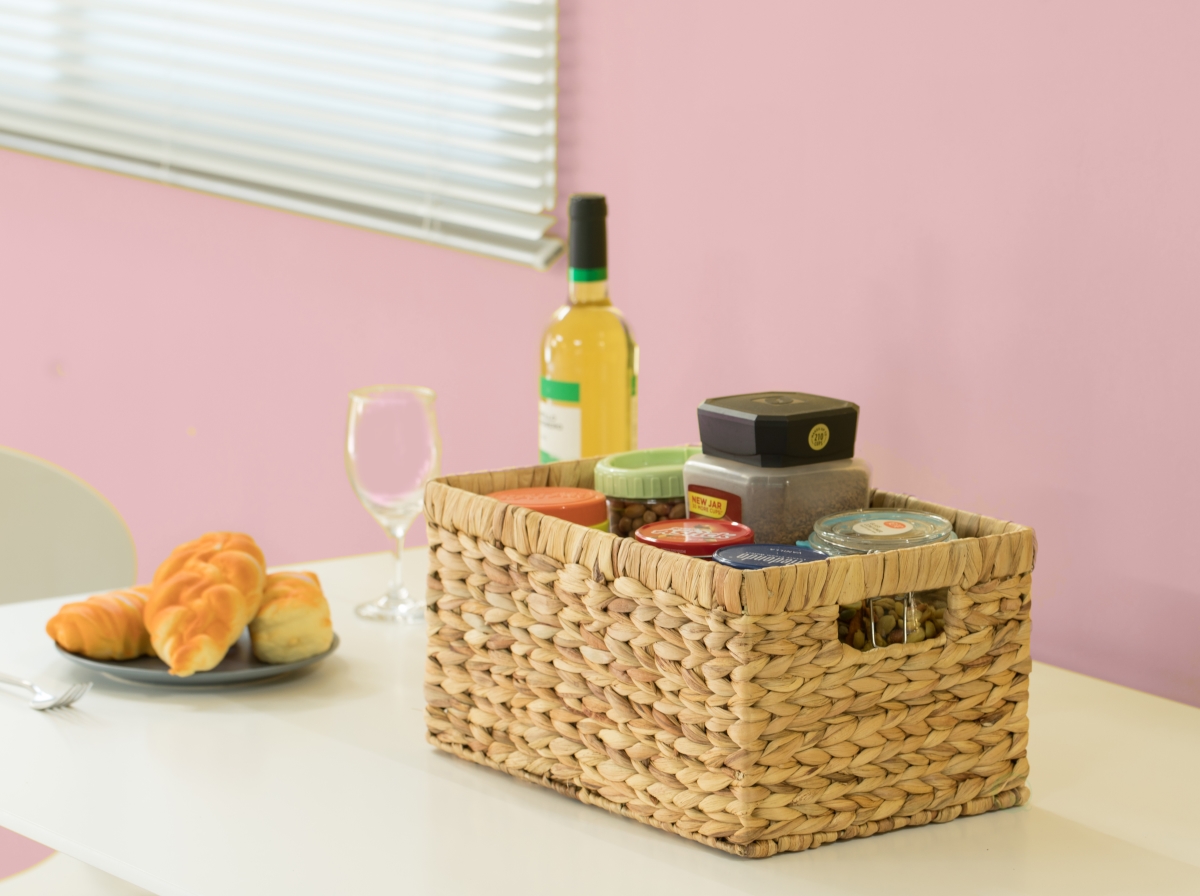 Picture of Vintiquewise QI003544.M 7.1 x 13.8 x 9.45 in. Natural Woven Water Hyacinth Wicker Rectangular Storage Bin Basket with Handles, Brown - Medium