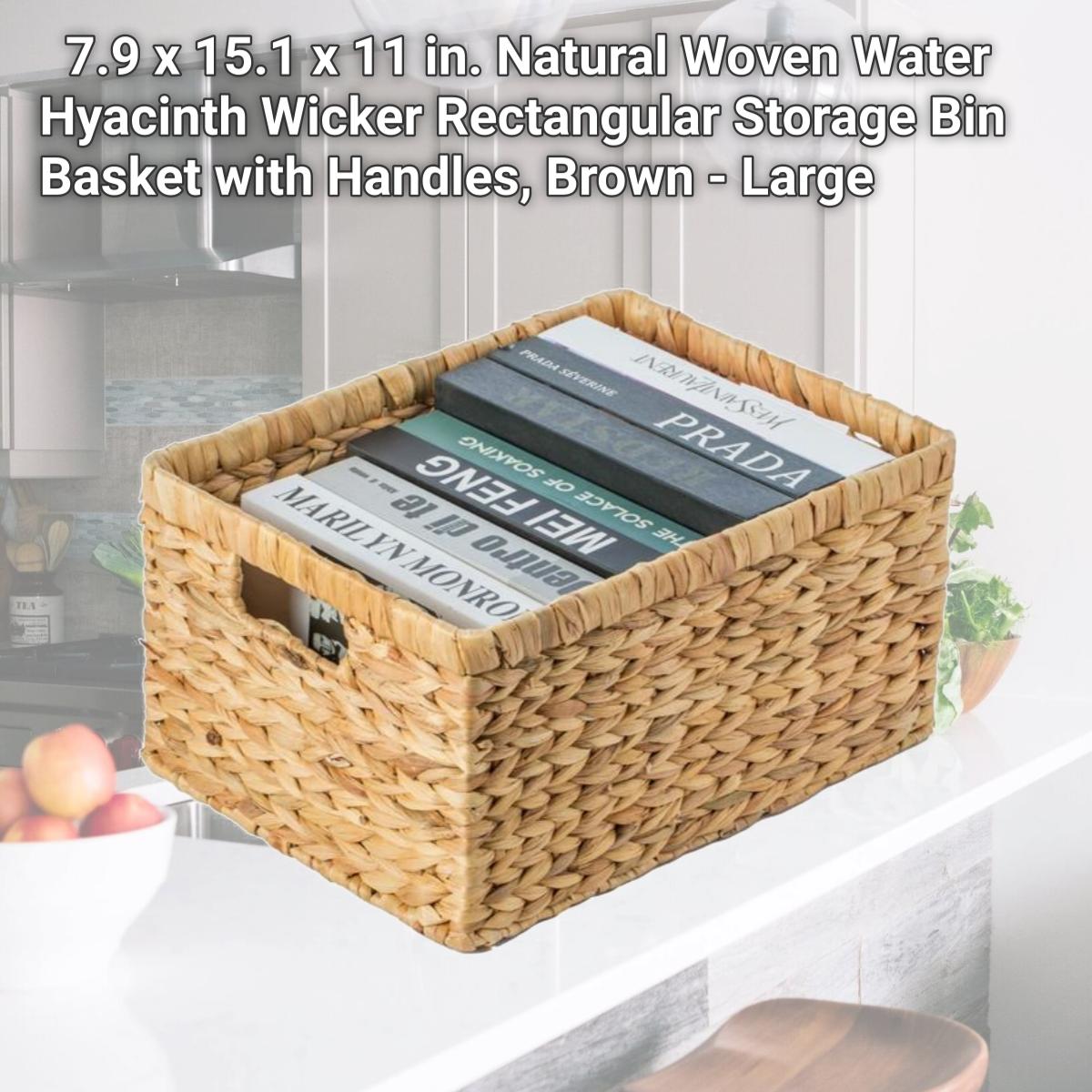 Picture of Vintiquewise QI003544.L 7.9 x 15.1 x 11 in. Natural Woven Water Hyacinth Wicker Rectangular Storage Bin Basket with Handles, Brown - Large