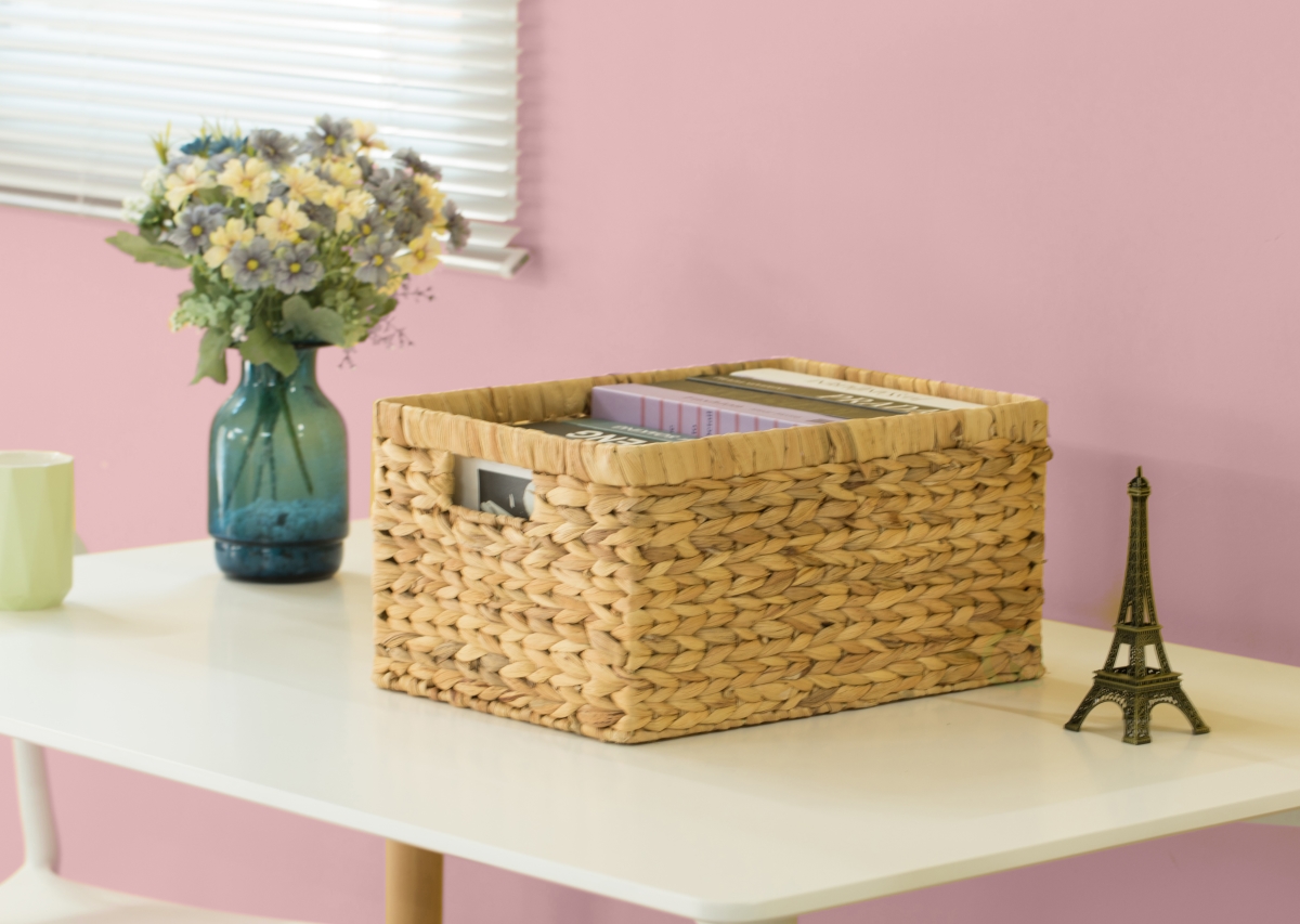 Picture of Vintiquewise QI003544.L 7.9 x 15.1 x 11 in. Natural Woven Water Hyacinth Wicker Rectangular Storage Bin Basket with Handles, Brown - Large