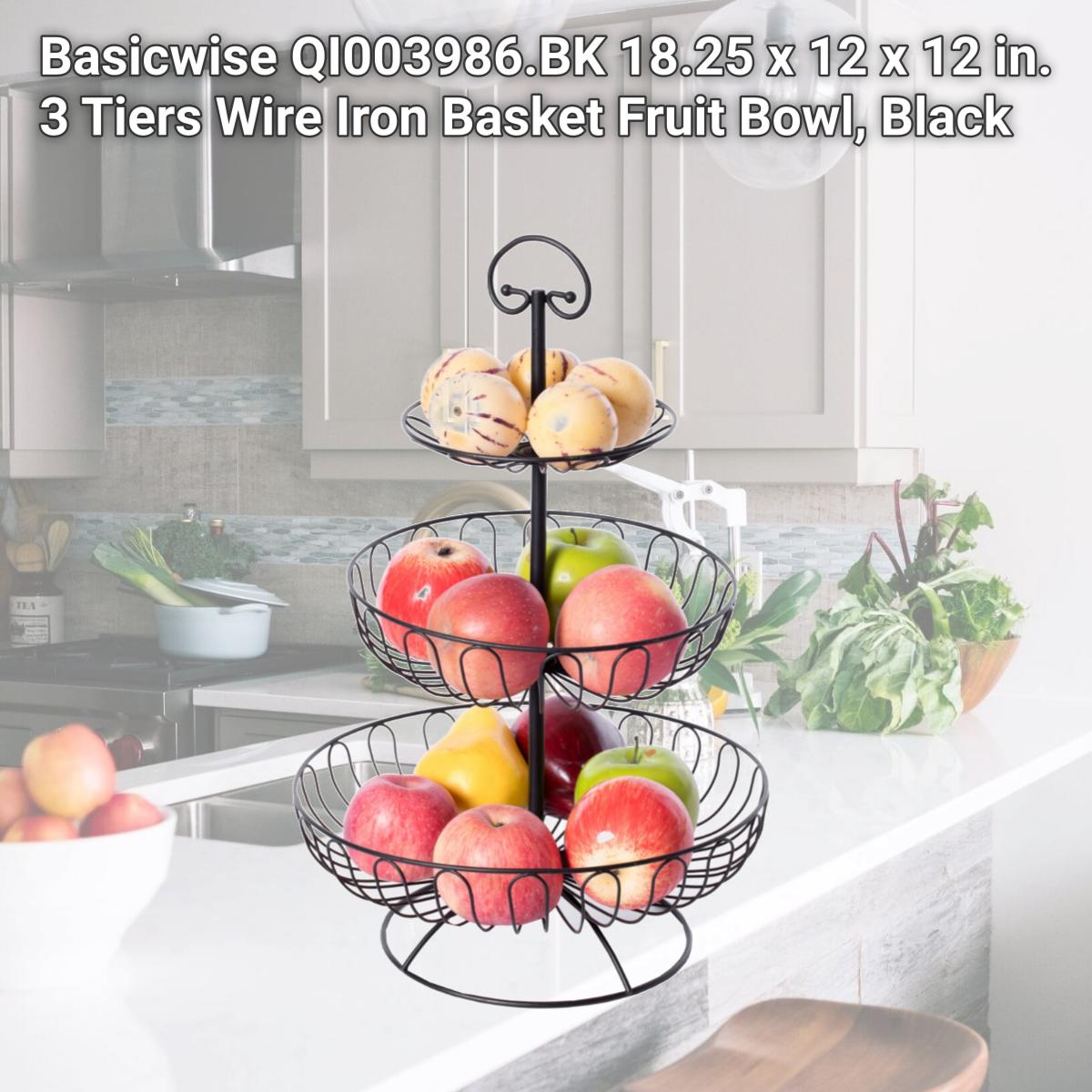 Picture of Basicwise QI003986.BK 18.25 x 12 x 12 in. 3 Tiers Wire Iron Basket Fruit Bowl, Black