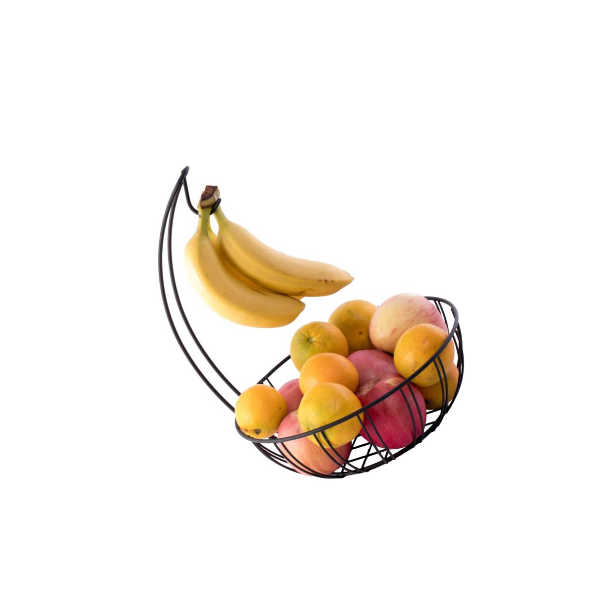 Picture of Basicwise QI003494 11 x 15.25 in. Wire Metal Fruit Basket Holder with Banana Hanger, Black - Round