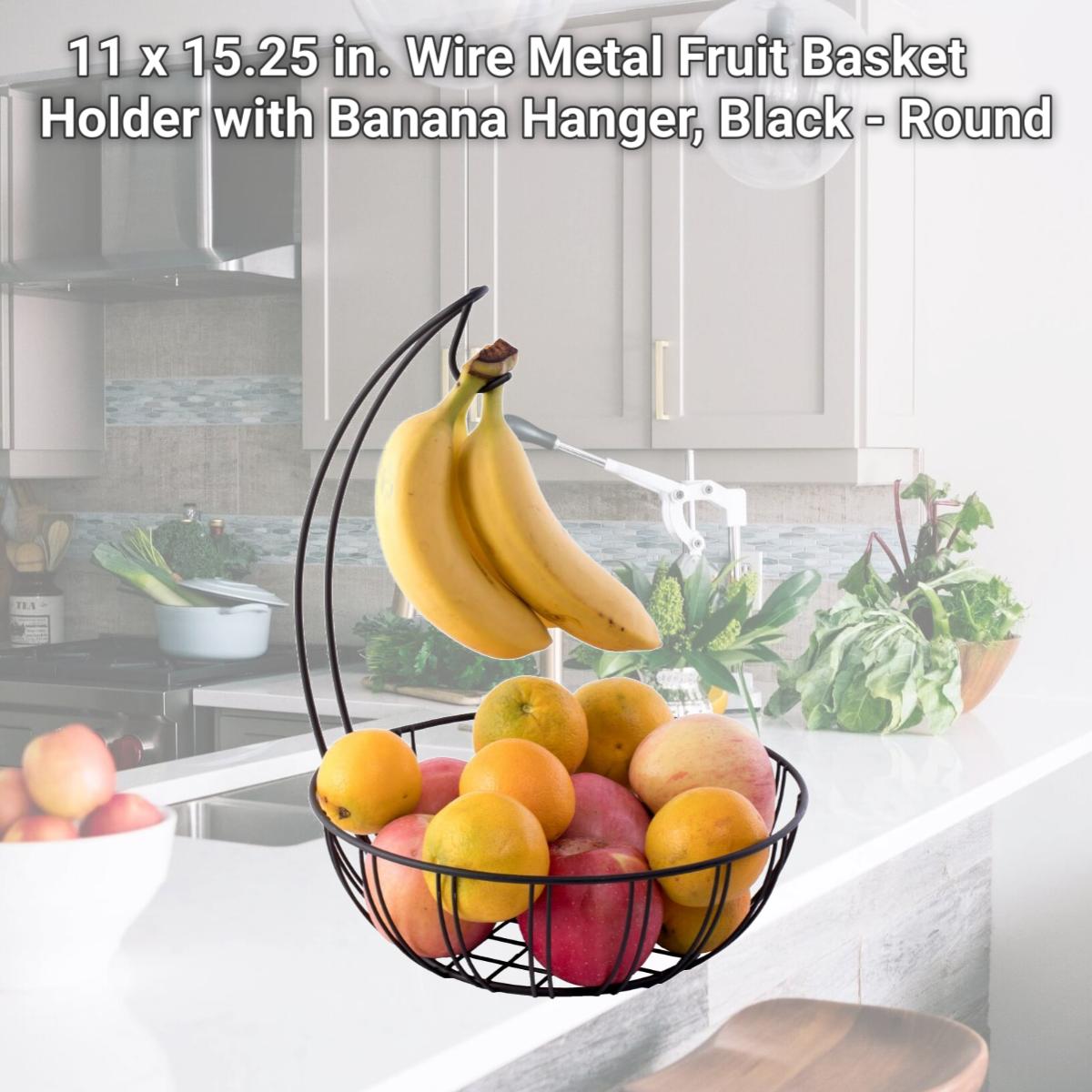 Picture of Basicwise QI003494 11 x 15.25 in. Wire Metal Fruit Basket Holder with Banana Hanger, Black - Round