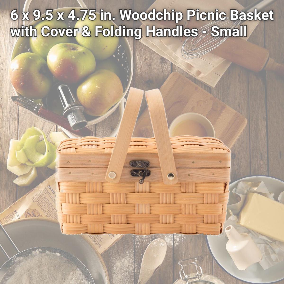 Picture of Vintiquewise QI003505.S 6 x 9.5 x 4.75 in. Woodchip Picnic Basket with Cover & Folding Handles - Small
