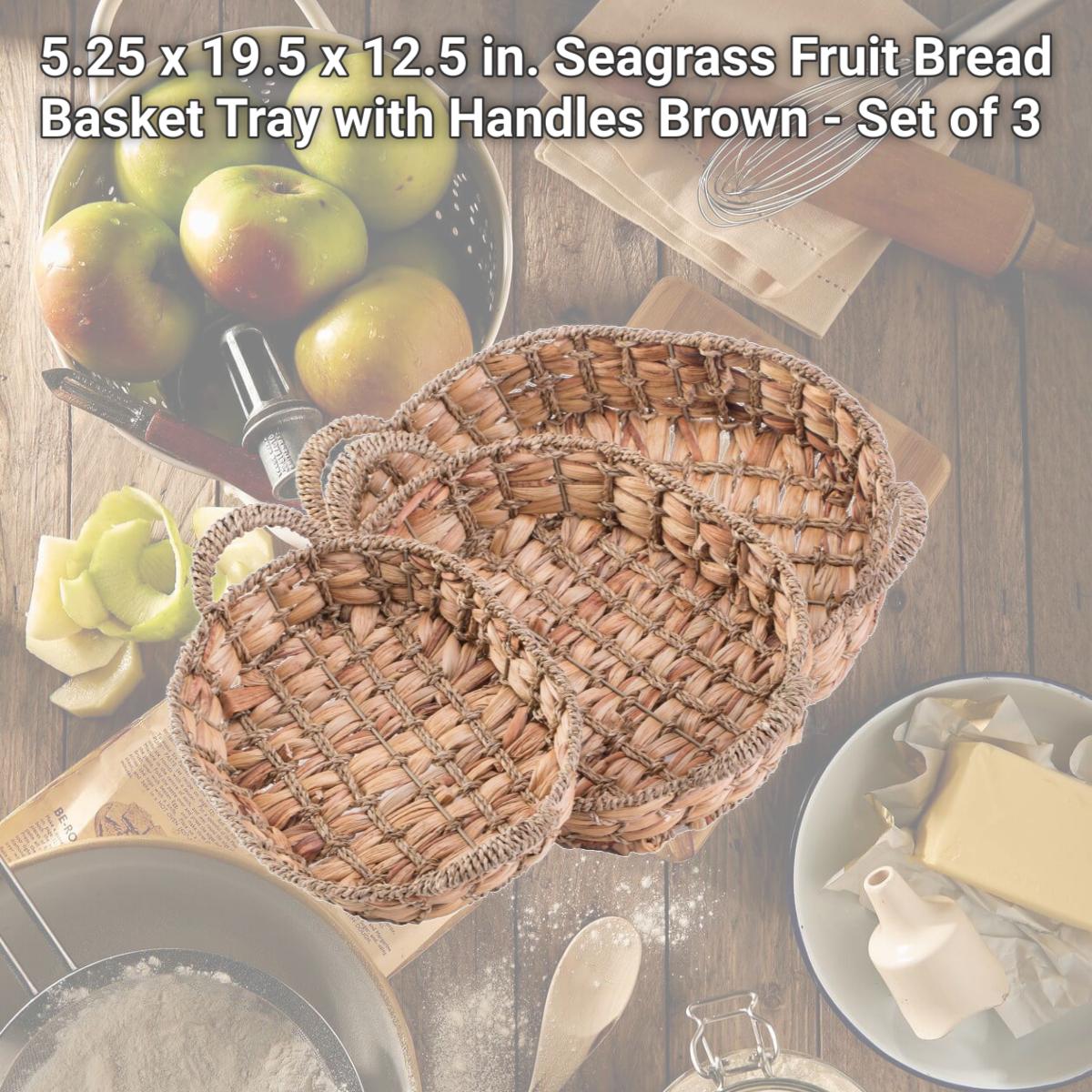 Picture of Vintiquewise QI003546.3 5.25 x 19.5 x 12.5 in. Seagrass Fruit Bread Basket Tray with Handles, Brown - Set of 3