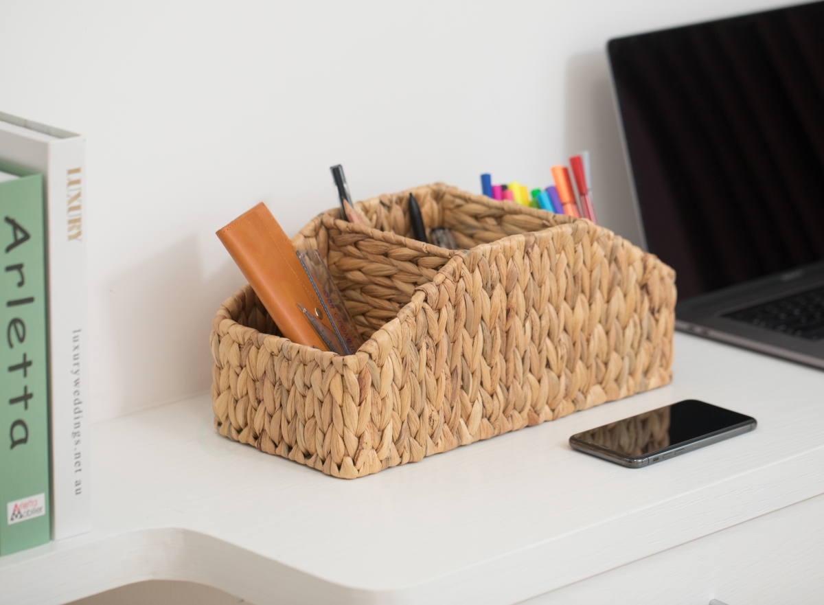 Picture of Vintiquewise QI003548 6 x 13.75 x 6 in. Natural Water Hyacinth Storage Decorative Desk Organizer Caddy Basket, Brown