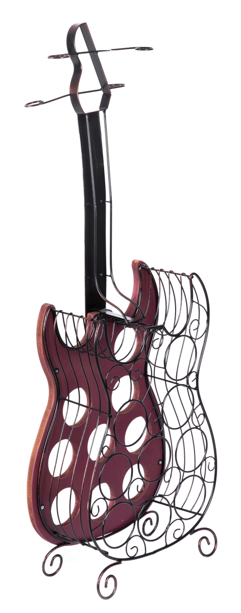 Picture of Vintiquewise QI003562 45.25 x 15.5 x 7 in. Vintage Wood & Metal Guitar Shaped 9 Bottle Freestanding Decorative Wine Holder, Bronze