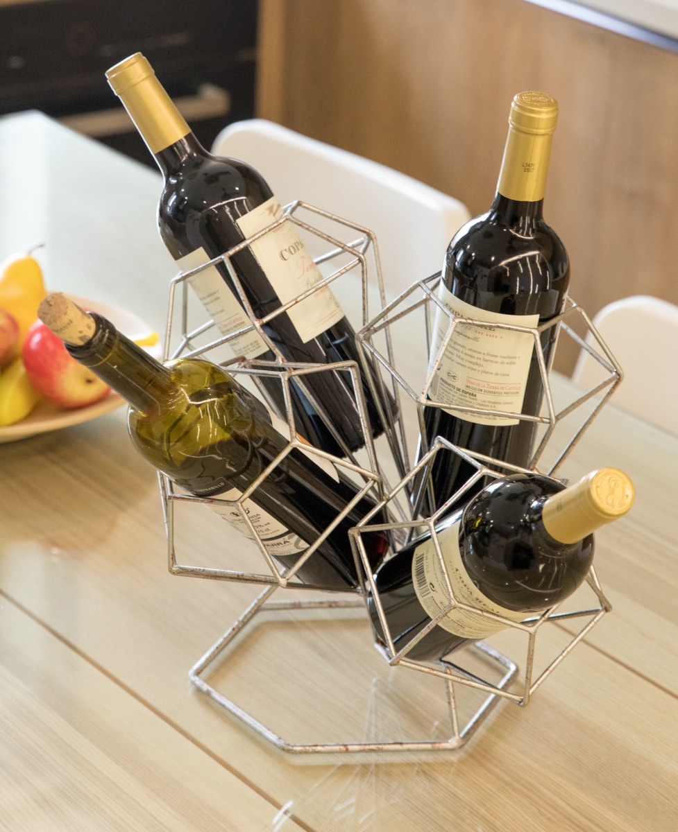 Picture of Vintiquewise QI003564 12.75 x 13.25 x 11.75 in. Vintage Decorative Metal Diamond Shaped Tabletop Countertop Wine 4 Bottle Holder, Bronze